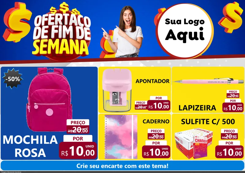 Modelo de Encarte para Encarte A4 Horizontal com o tema Ofertaço de Fim de Semana para Papelaria