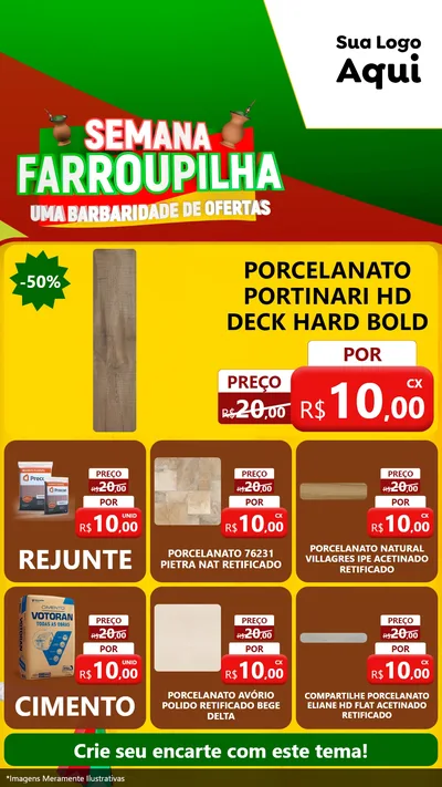 Modelo de Rede Social para Stories com o tema Semana Farroupilha - Uma Barbaridade de Ofertas para Pisos e revestimentos