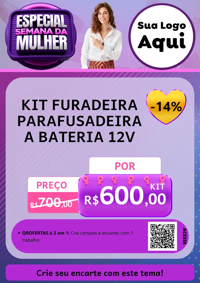 Modelo de Cartaz para Cartaz A4 Vertical com o tema Especial Semana da Mulher para Maquinas e Ferramentas