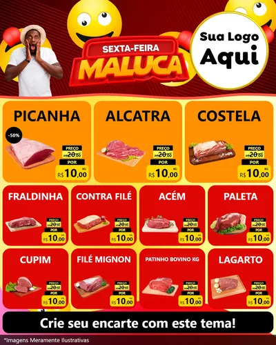 Modelo de Rede Social para Feed Instagram com o tema Sexta-feira Maluca para Açougue