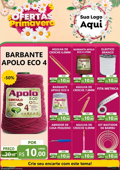 Modelo de Encarte para Encarte A4 Vertical com o tema Ofertas de Primavera para Armarinho e Aviamentos