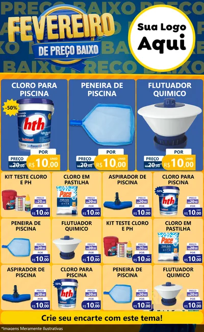 Modelo de Encarte para Encarte Grande com o tema Fevereiro de Preço Baixo para Produtos para Piscina