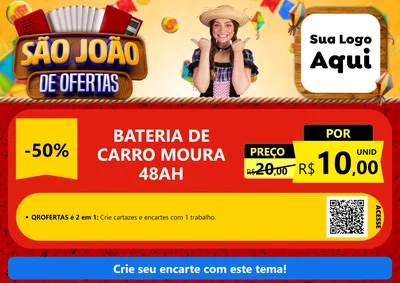 Modelo de Cartaz para Cartaz A4 Horizontal com o tema São João de Ofertas para Baterias Elétricas