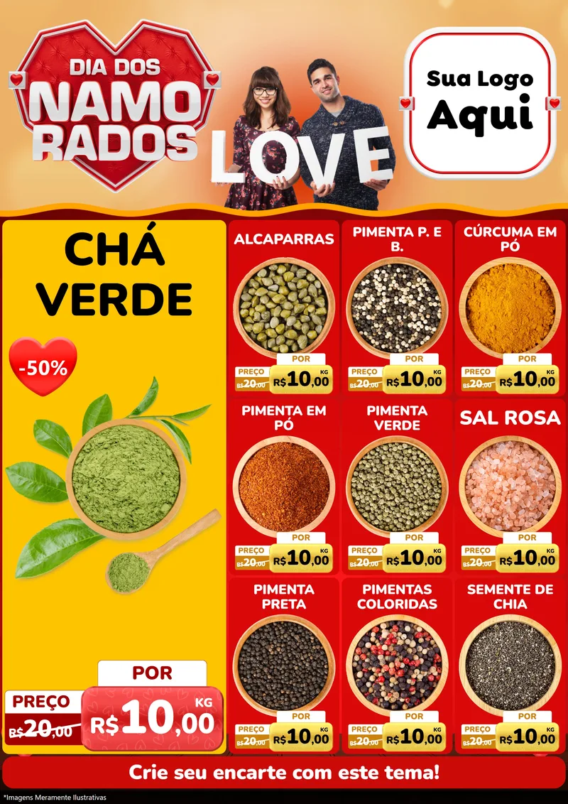 Modelo de Encarte para Encarte A4 Vertical com o tema Dia dos Namorados para Produtos Naturais