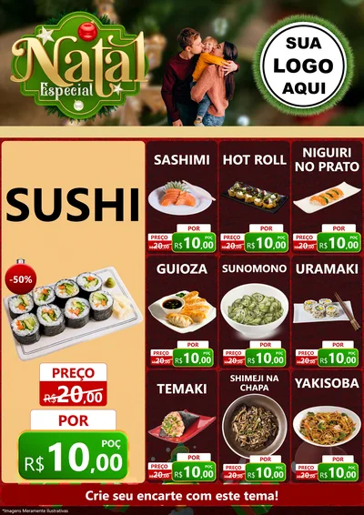 Modelo de Encarte para Encarte A4 Vertical com o tema Natal Especial para Comida japonesa