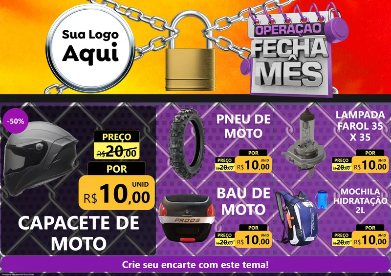 Modelo de Encarte para Encarte A4 Horizontal com o tema Operação Fecha Mês para Moto peças