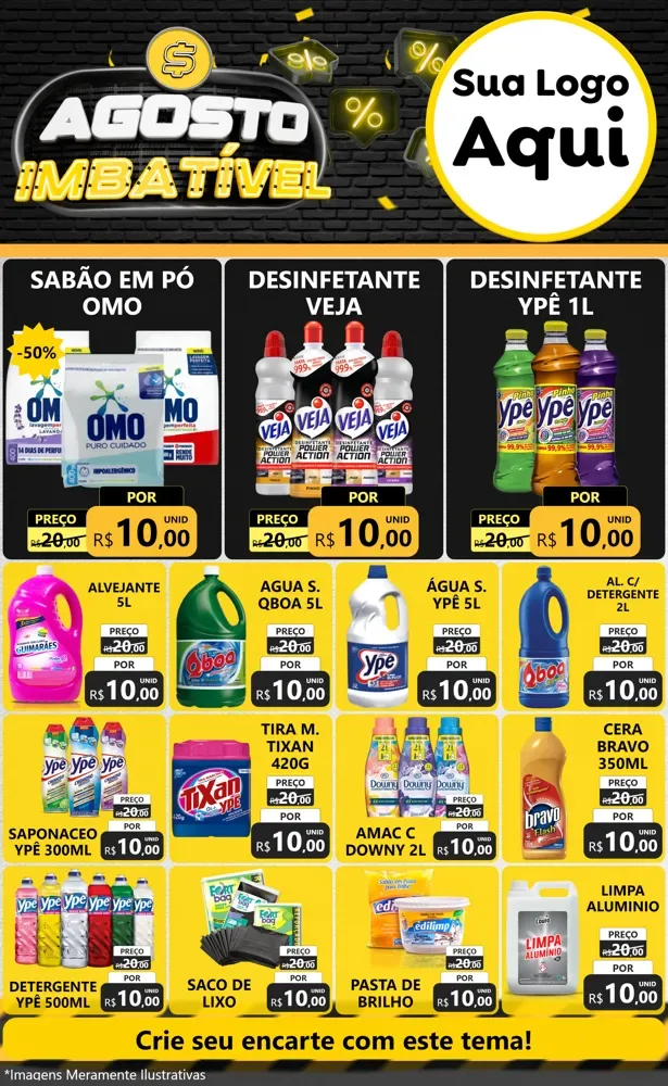 Modelo de Encarte para Encarte Grande com o tema Agosto Imbatível para Produtos de Limpeza
