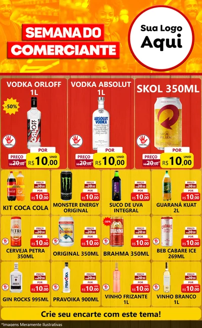 Modelo de Encarte para Encarte Grande com o tema Semana do Comerciante para Distribuidora de bebidas