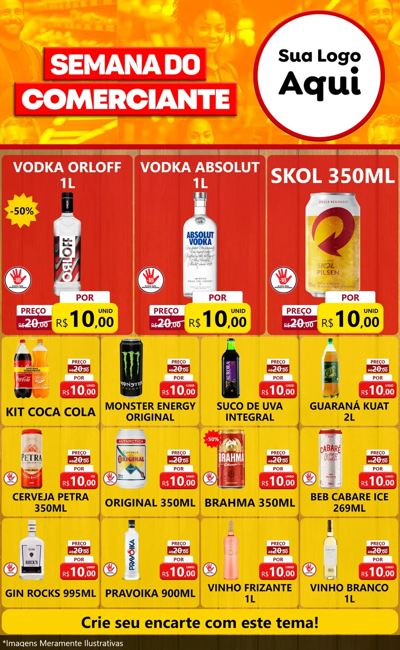 Modelo de Encarte para Encarte Grande com o tema Semana do Comerciante para Distribuidora de bebidas