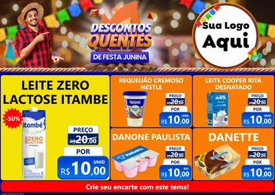 Modelo de Encarte para Encarte A4 Horizontal com o tema Descontos Quentes de Festa Junina para Frios e Laticínios