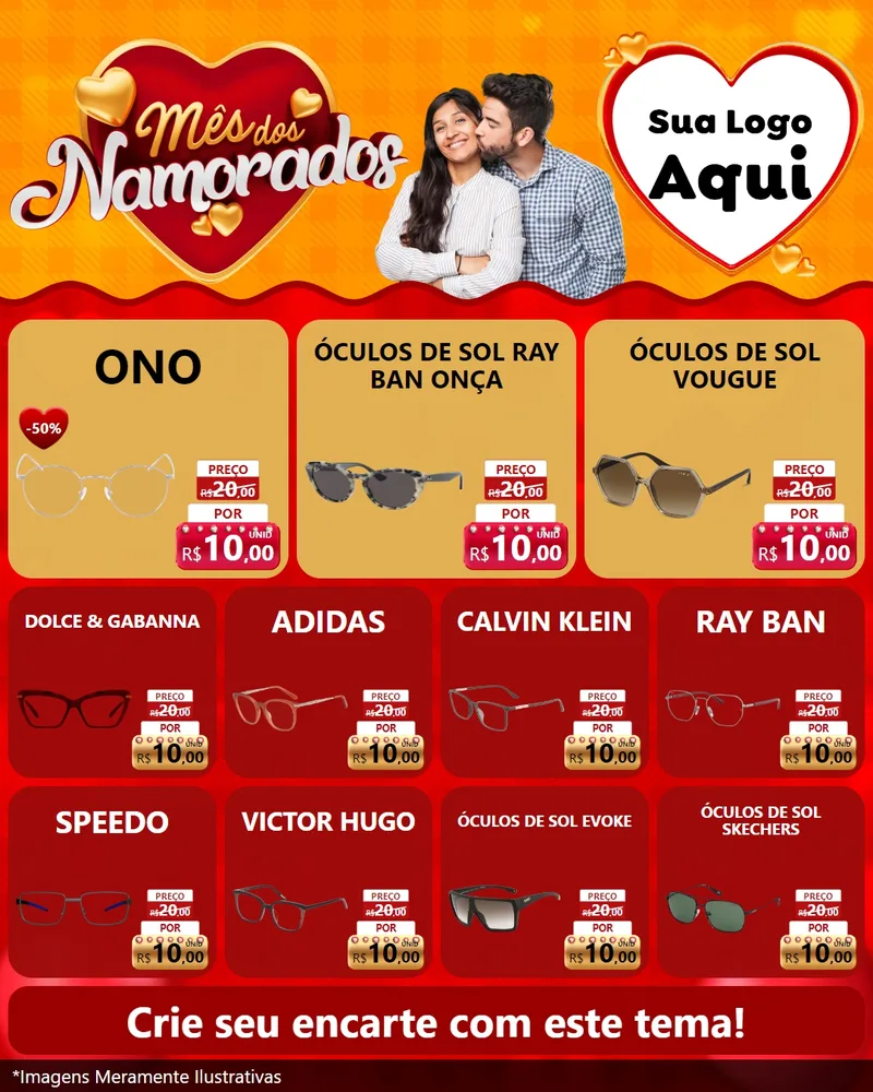 Modelo de Rede Social para Feed Instagram com o tema Mês dos Namorados para Óticas