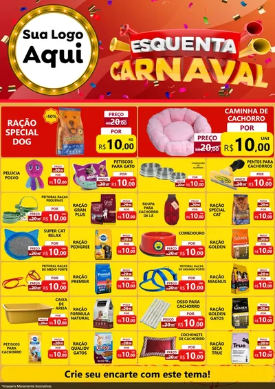 Modelo de Encarte para Encarte A4 Vertical com o tema Esquenta Carnaval para Pet Shop