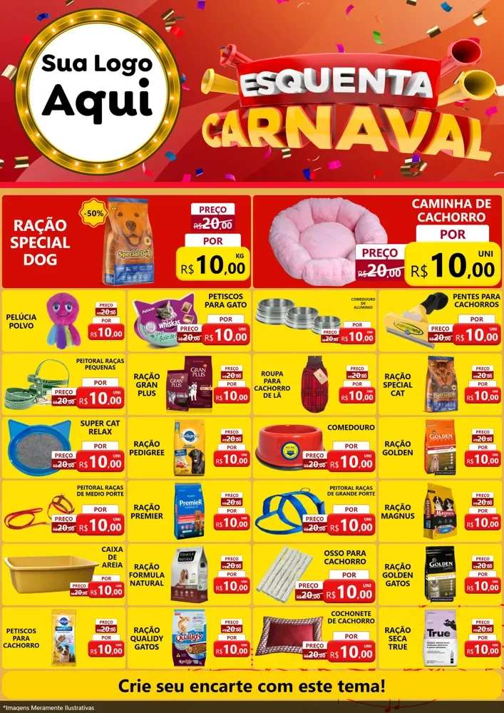 Modelo de Encarte para Encarte A4 Vertical com o tema Esquenta Carnaval para Pet Shop