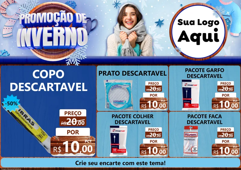 Modelo de Encarte para Encarte A4 Horizontal com o tema Promoção de Inverno para Embalagens