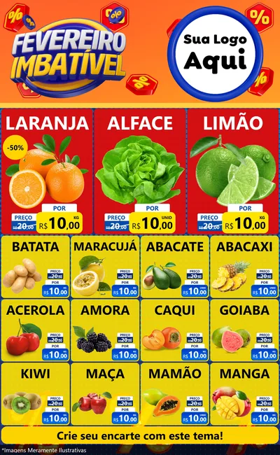 Modelo de Encarte para Encarte Grande com o tema Fevereiro Imbatível para Hortifrúti