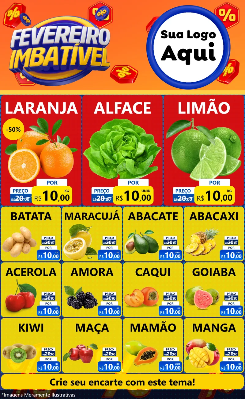 Modelo de Encarte para Encarte Grande com o tema Fevereiro Imbatível para Hortifrúti