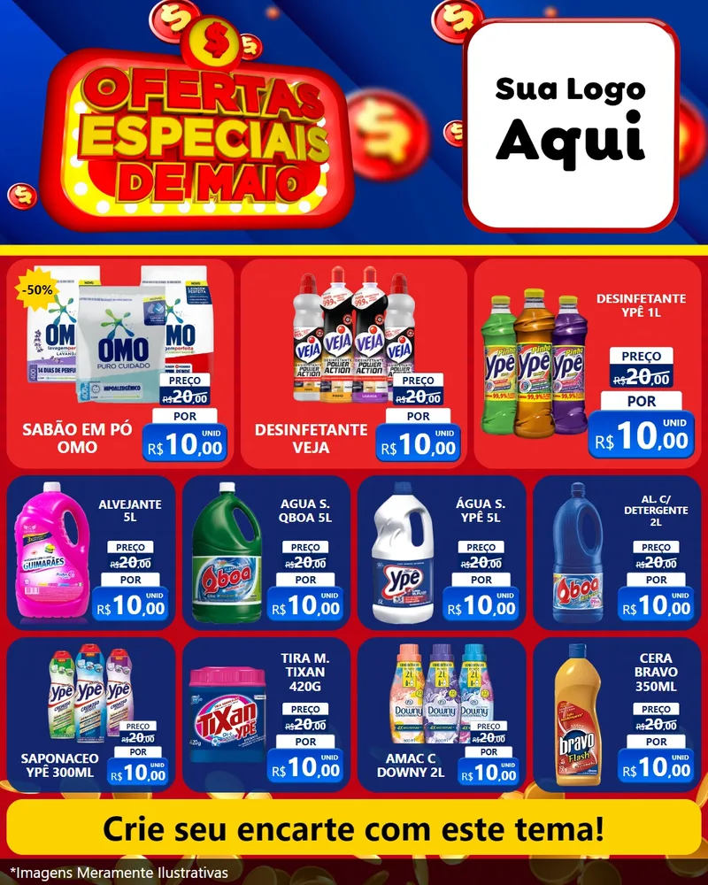 Modelo de Rede Social para Feed Instagram com o tema Ofertas Especiais de Maio para Produtos de Limpeza