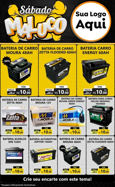 Modelo de Encarte para Encarte Grande com o tema Sábado Maluco para Baterias Elétricas