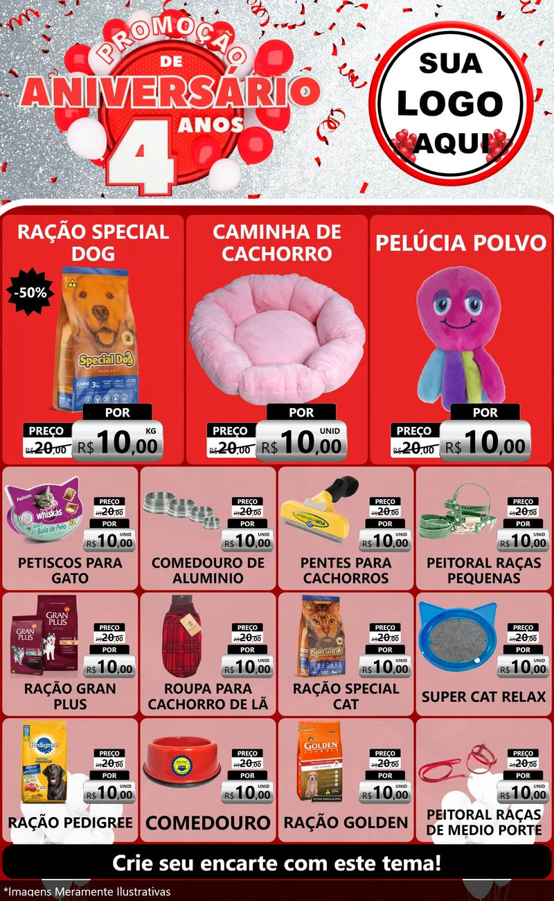 Modelo de Encarte para Encarte Grande com o tema Promoção de Aniversário - 4 Anos para Pet Shop