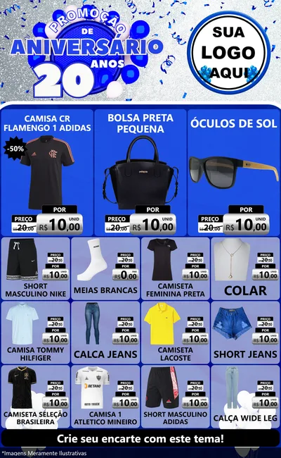 Modelo de Encarte para Encarte Grande com o tema Promoção de Aniversário - 20 Anos para Roupas e acessórios
