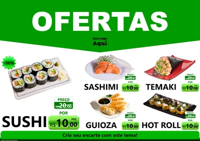 Modelo de Encarte para Encarte A4 Horizontal com o tema Ofertas Verde Cartaz para Comida japonesa