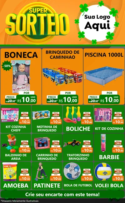 Modelo de Encarte para Encarte Grande com o tema Super Sorteio para Brinquedos