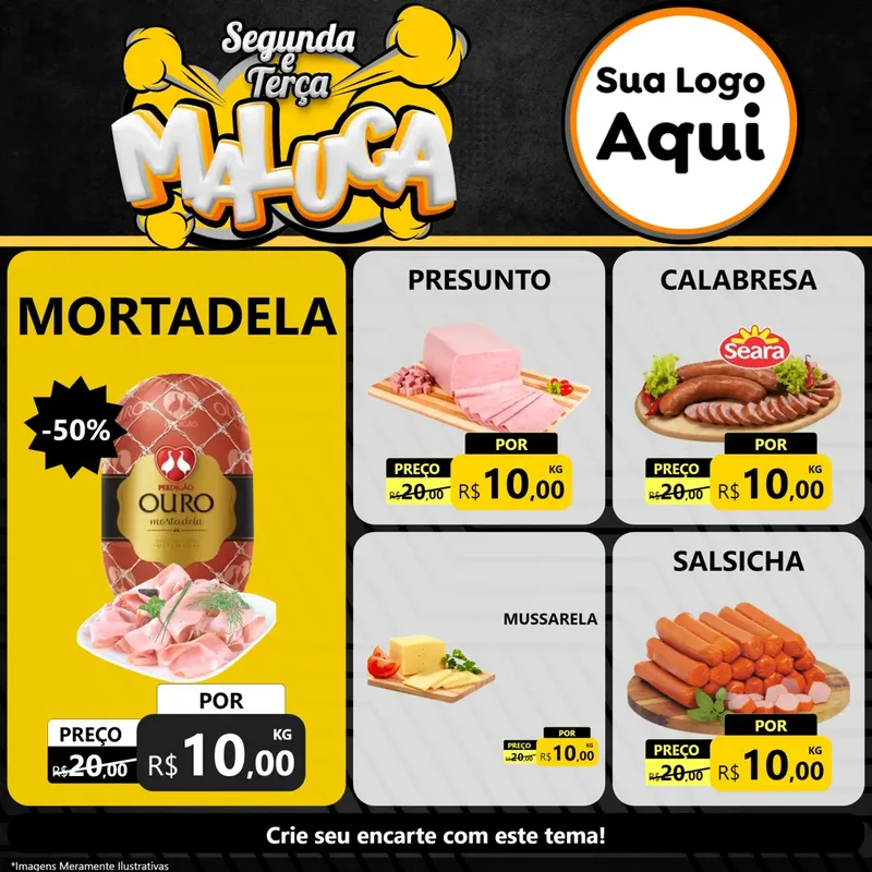 Modelo de Rede Social para Feed Facebook com o tema Segunda e Terça Maluca para Frios e Laticínios