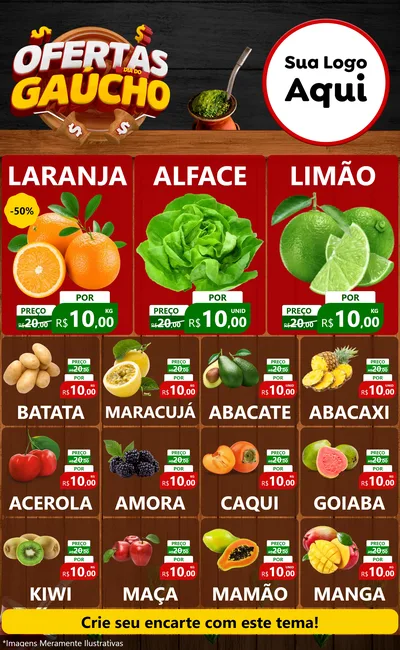 Modelo de Encarte para Encarte Grande com o tema Ofertas Dia do Gaúcho para Hortifrúti