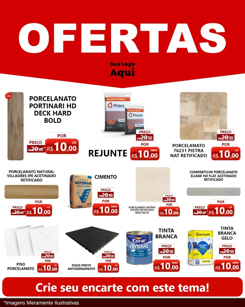 Modelo de Rede Social para Feed Instagram com o tema Ofertas Vermelho Cartaz para Pisos e revestimentos