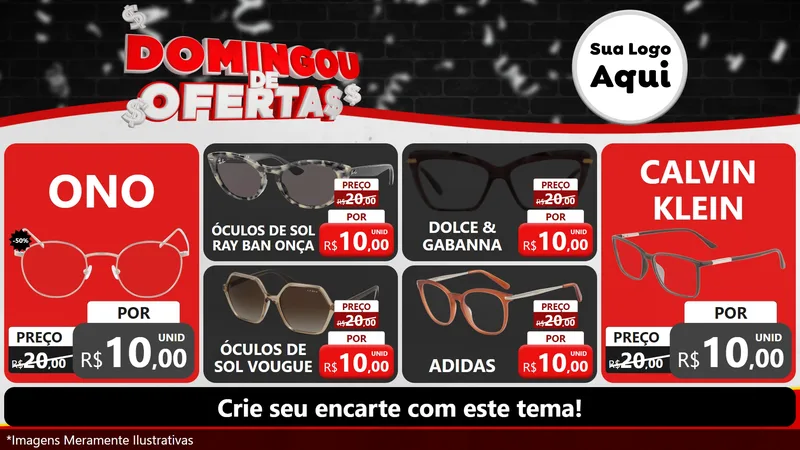 Modelo de TV para TV Horizontal com o tema Domingou de Ofertas para Óticas