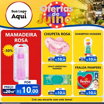 Modelo de Rede Social para Feed Facebook com o tema Ofertas de Julho para Bebês