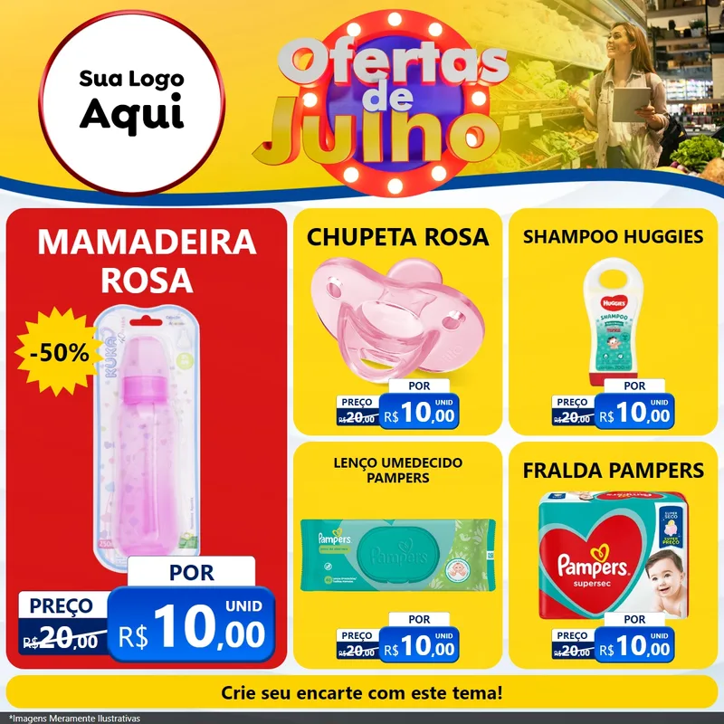 Modelo de Rede Social para Feed Facebook com o tema Ofertas de Julho para Bebês