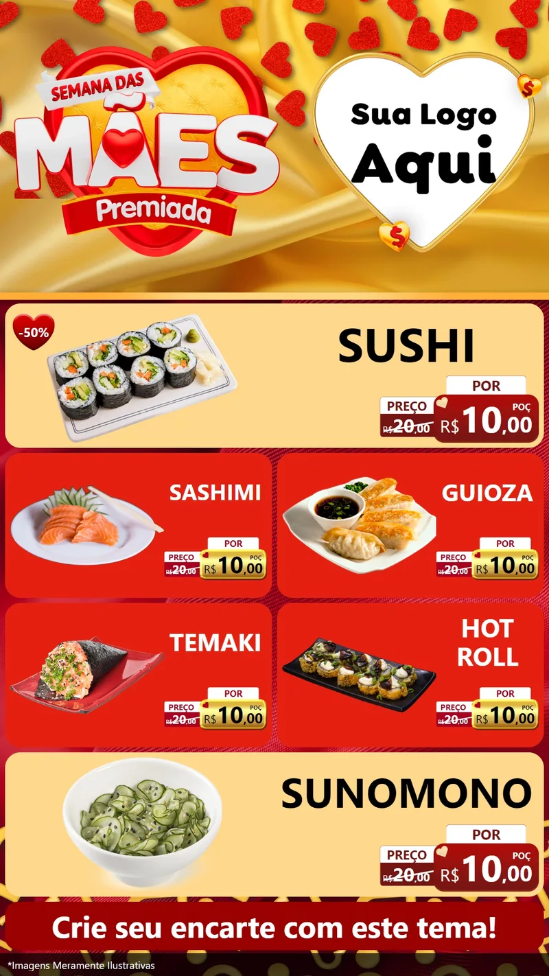 Modelo de TV para TV Vertical com o tema Semana das Mães Premiada para Comida japonesa