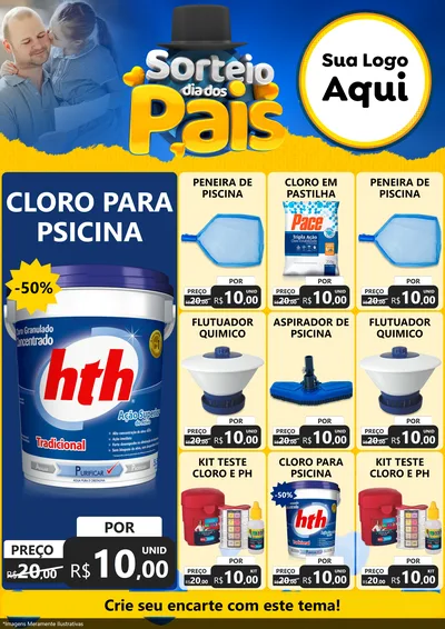 Modelo de Encarte para Encarte A4 Vertical com o tema Sorteio Dia Dos Pais para Produtos para Piscina