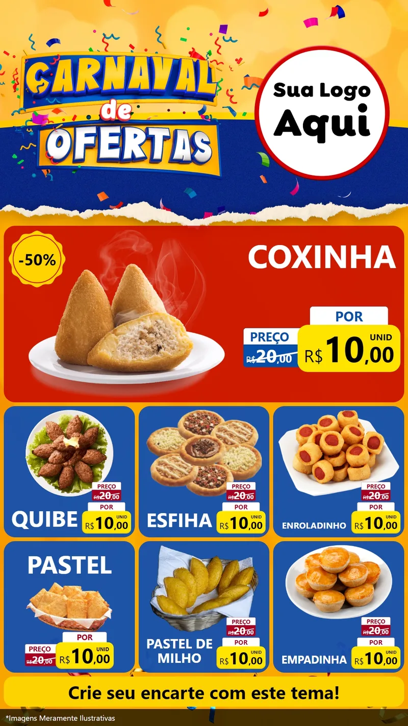 Modelo de Rede Social para Stories com o tema Carnaval de Ofertas para Salgadaria