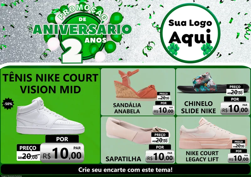 Modelo de Encarte para Encarte A4 Horizontal com o tema Promoção de Aniversário - 2 Anos para Calçados