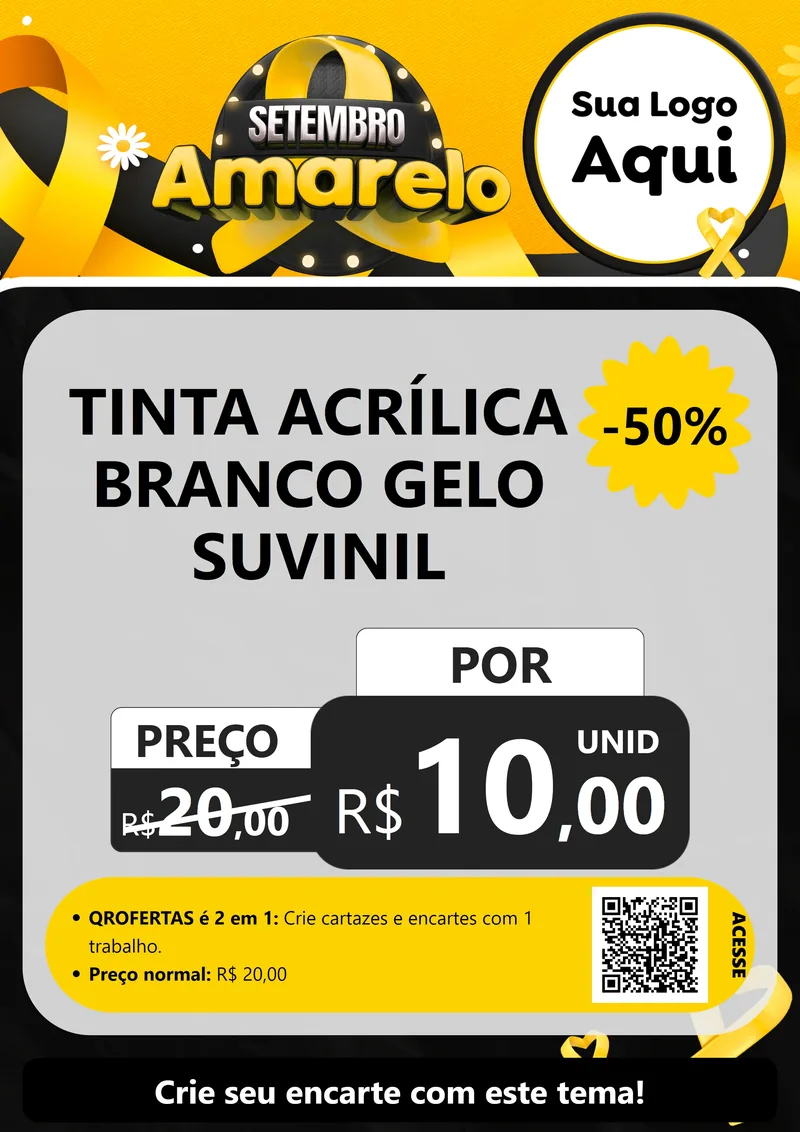 Modelo de Cartaz para Cartaz A4 Vertical com o tema Setembro Amarelo para Tintas e Ferramentas