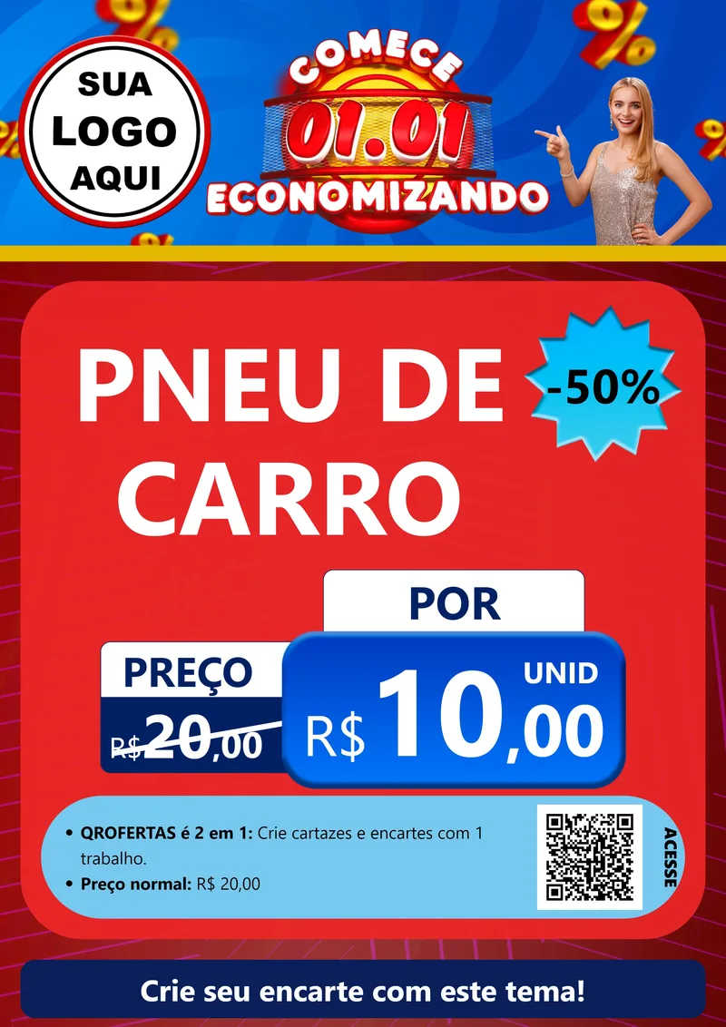 Modelo de Cartaz para Cartaz A4 Vertical com o tema Comece 1º de Janeiro Economizando para Auto peças