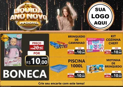 Modelo de Encarte para Encarte A4 Horizontal com o tema Liquida Ano Novo Imperdível para Brinquedos