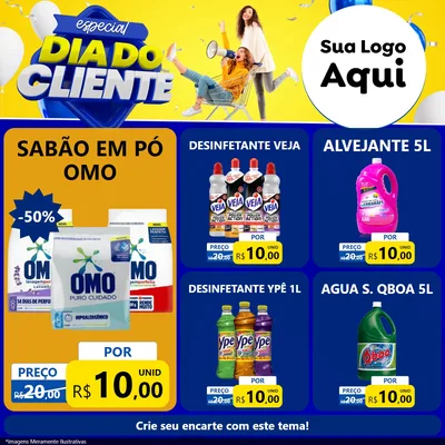 Modelo de Rede Social para Feed Facebook com o tema Especial Dia do Cliente para Produtos de Limpeza