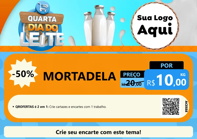 Modelo de Cartaz para Cartaz A4 Horizontal com o tema Quarta Dia do Leite para Frios e Laticínios