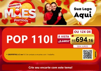 Modelo de Cartaz para Cartaz A4 Horizontal com o tema Semana das Mães Premiada para Concessionaria de Motos