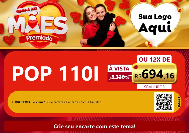Modelo de Cartaz para Cartaz A4 Horizontal com o tema Semana das Mães Premiada para Concessionaria de Motos