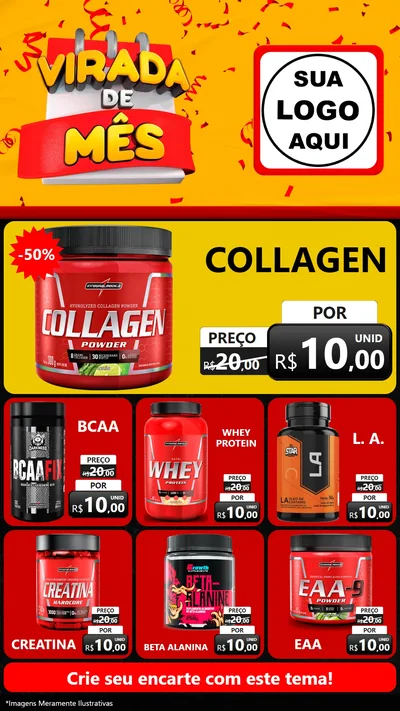 Modelo de Rede Social para Stories com o tema Virada de Mês para Suplementos alimentares