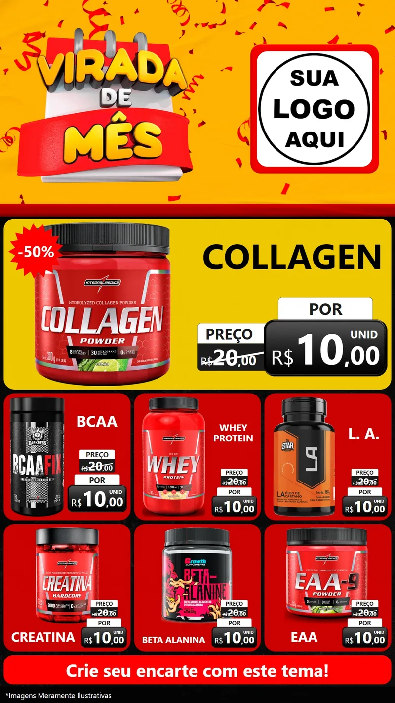 Modelo de Rede Social para Stories com o tema Virada de Mês para Suplementos alimentares