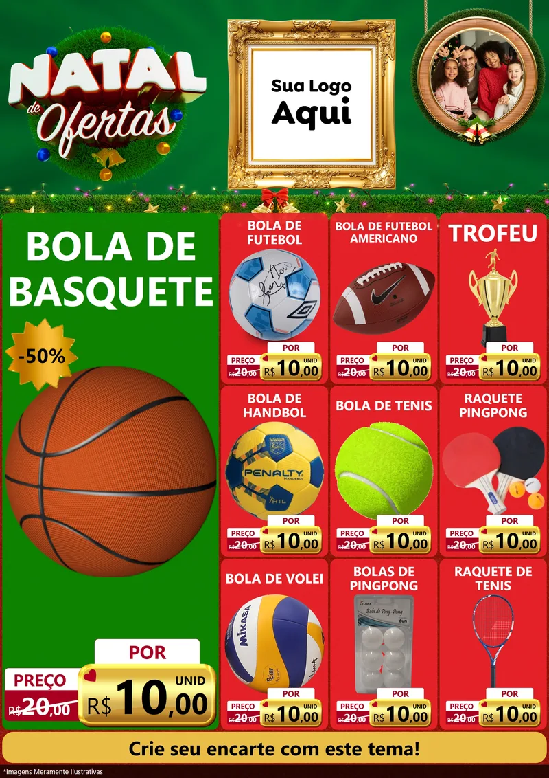Modelo de Encarte para Encarte A4 Vertical com o tema Natal de Ofertas para Artigos Esportivos