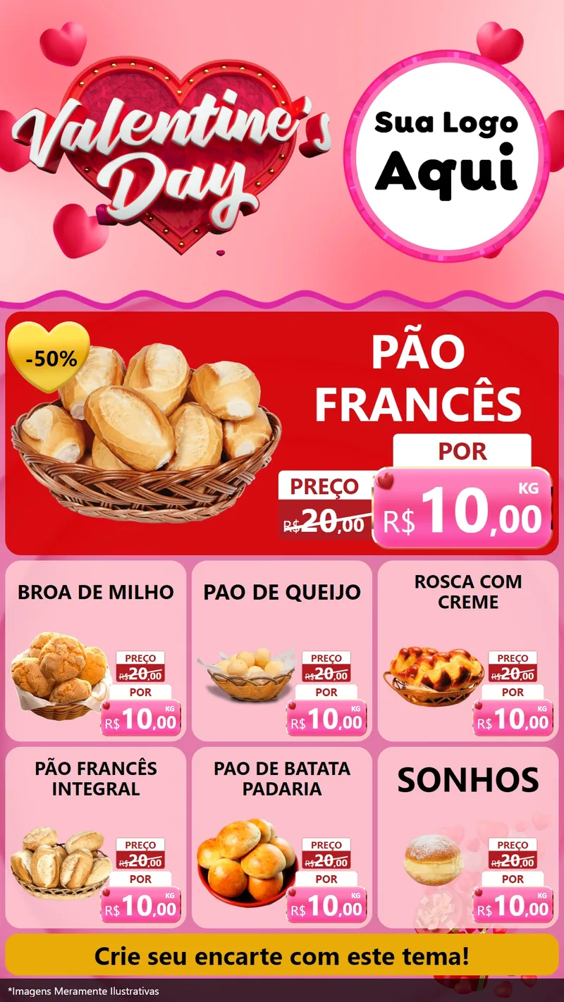 Modelo de Rede Social para Stories com o tema Valentine's Day para Padaria