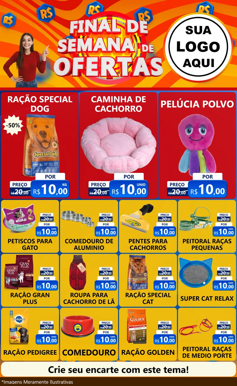 Modelo de Encarte para Encarte Grande com o tema Final de Semana de Ofertas para Pet Shop