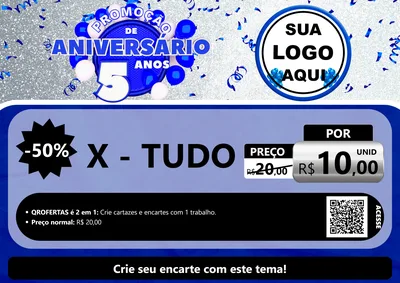 Modelo de Cartaz para Cartaz A4 Horizontal com o tema Promoção de Aniversário - 5 Anos para Hamburgueria