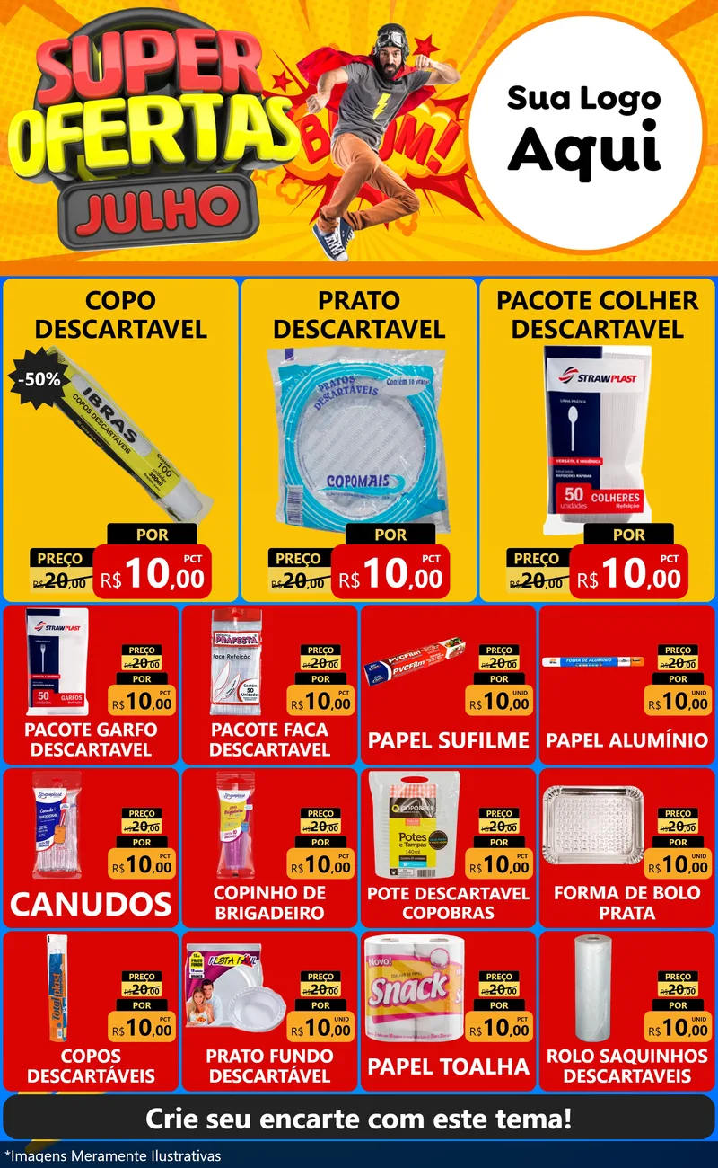Modelo de Encarte para Encarte Grande com o tema Super Ofertas Julho para Embalagens
